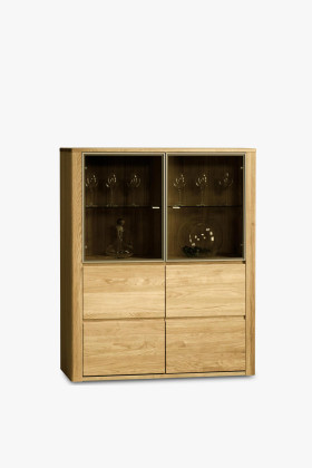 Massive Eichenvitrine mit Glastüren und Soft-Stop, geölt, modernes Design